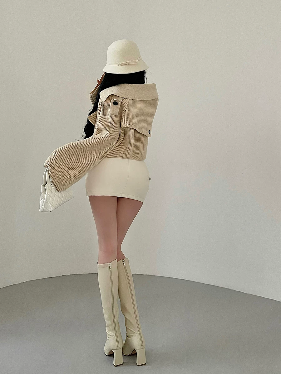 YoungGirlDay lazy vibe áo khoác cardigan dệt kim dáng rộng, dài tay, dáng rộng, có hai hàng khuy