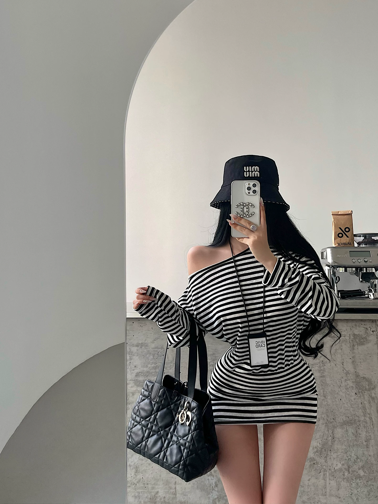 YoungGirlDay váy ngắn dáng suông, tay dài, sọc ngang, dáng suông, ôm sát eo, váy ngắn
