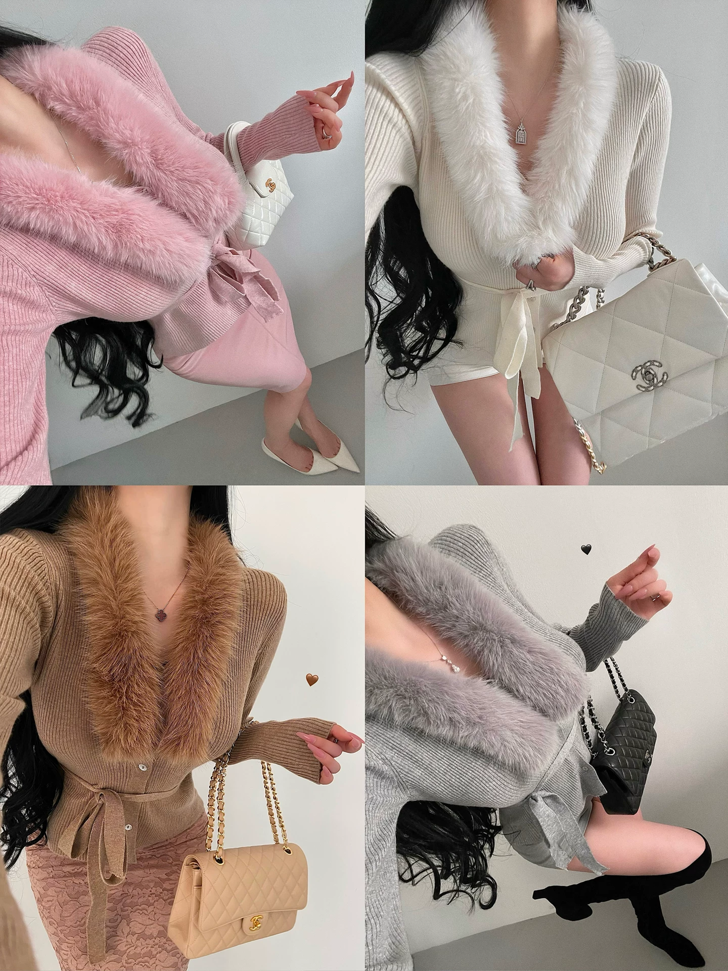 YoungGirlDay khao khát thuần khiết phong cách nhẹ nhàng, cổ áo lông có thể tháo rời, áo len dệt kim dài tay có dây buộc eo