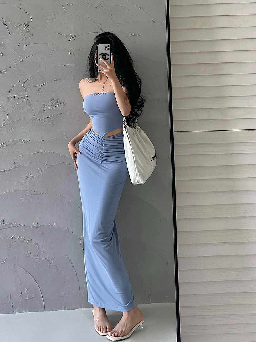 YoungGirlDay khao khát thuần khiết gợi cảm, bộ váy dài xẻ tà ôm sát eo cao xếp ly ôm sát hông