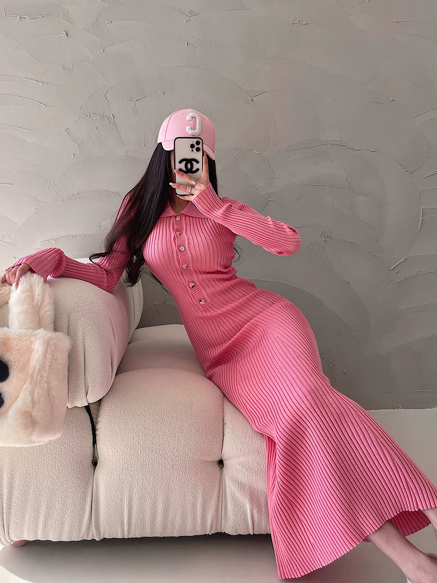 YoungGirlDay pure Desire slim fit ve áo dài tay dệt kim bodycon váy đuôi cá váy dài