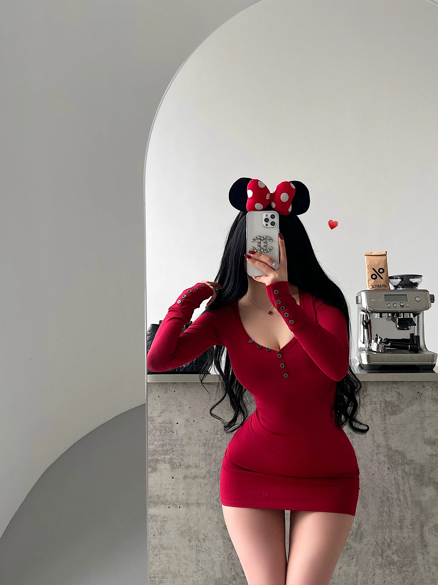 YoungGirlDay Pure Desire Cổ chữ V gợi cảm Áo ngực đơn eo thon Giảm béo tay dài Đầm ôm sát Váy ngắn