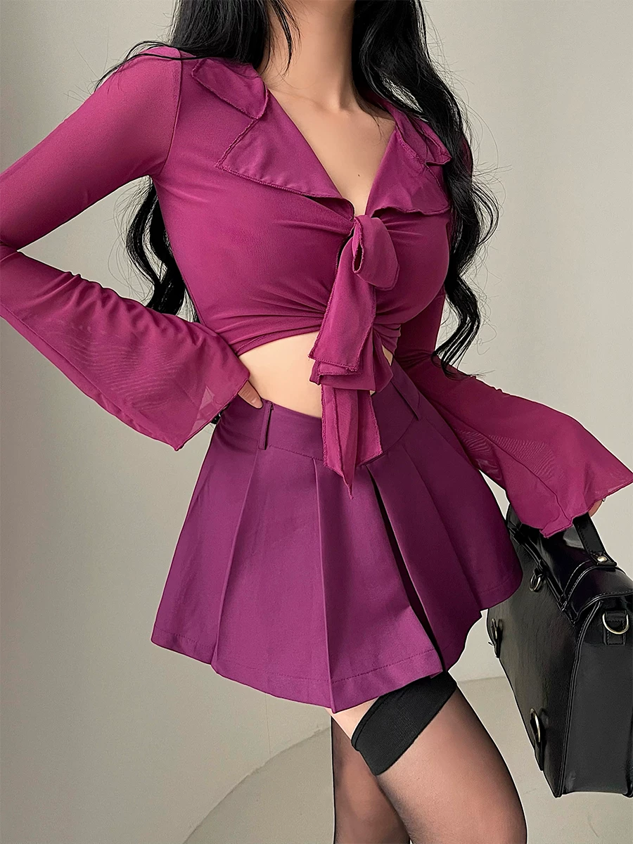 Áo crop top ngắn ôm sát phong cách YoungGirlDay thuần khiết gợi cảm với tay áo loe và chất liệu vải lưới, áo khoác chống nắng.