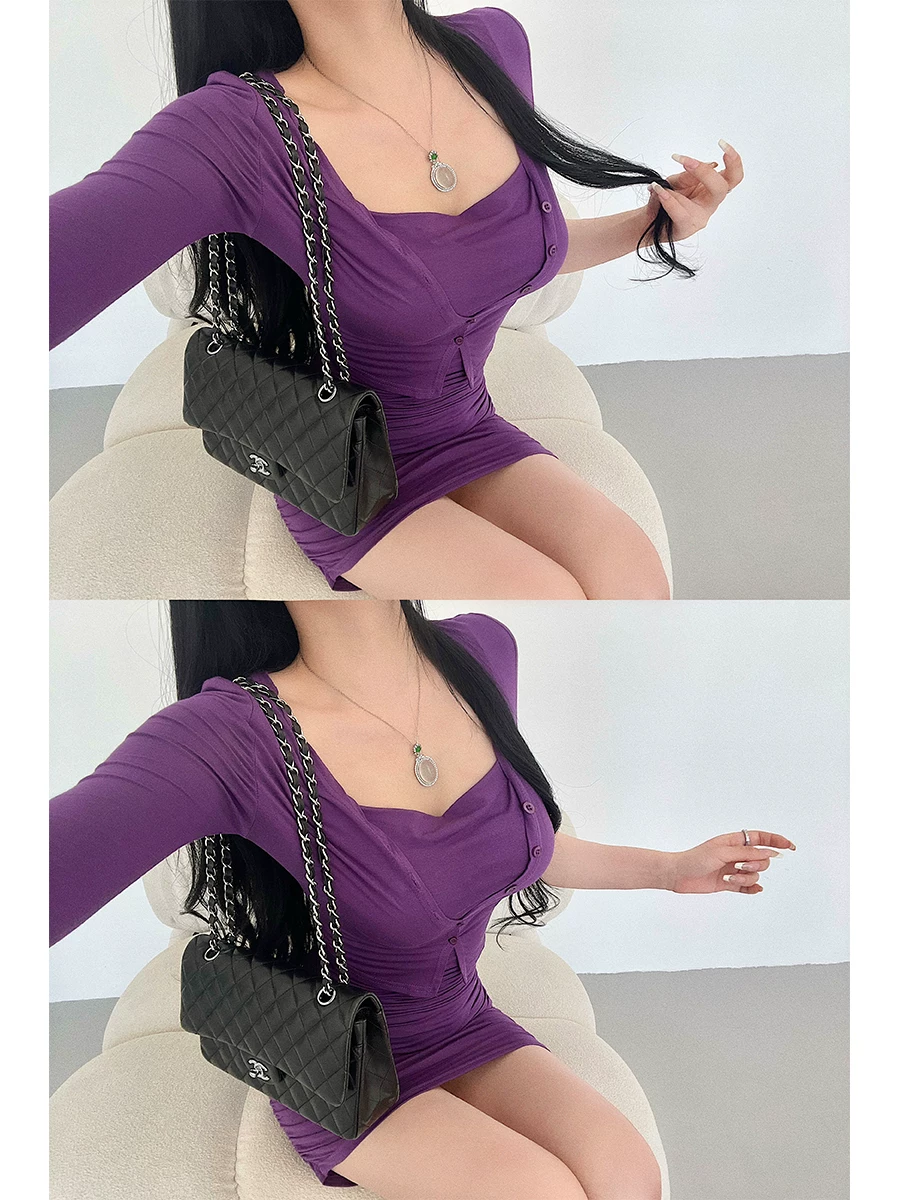 YoungGirlDay khao khát thuần khiết gợi cảm, váy ôm sát xếp ly, bộ áo cardigan một hàng khuy