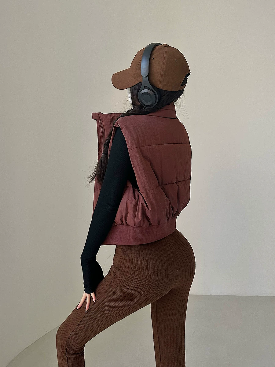 YoungGirlDay Áo vest cotton ngắn có cổ đứng thời trang châu Âu và Mỹ có khóa kéo, vừa vặn, đa năng, thông thường.