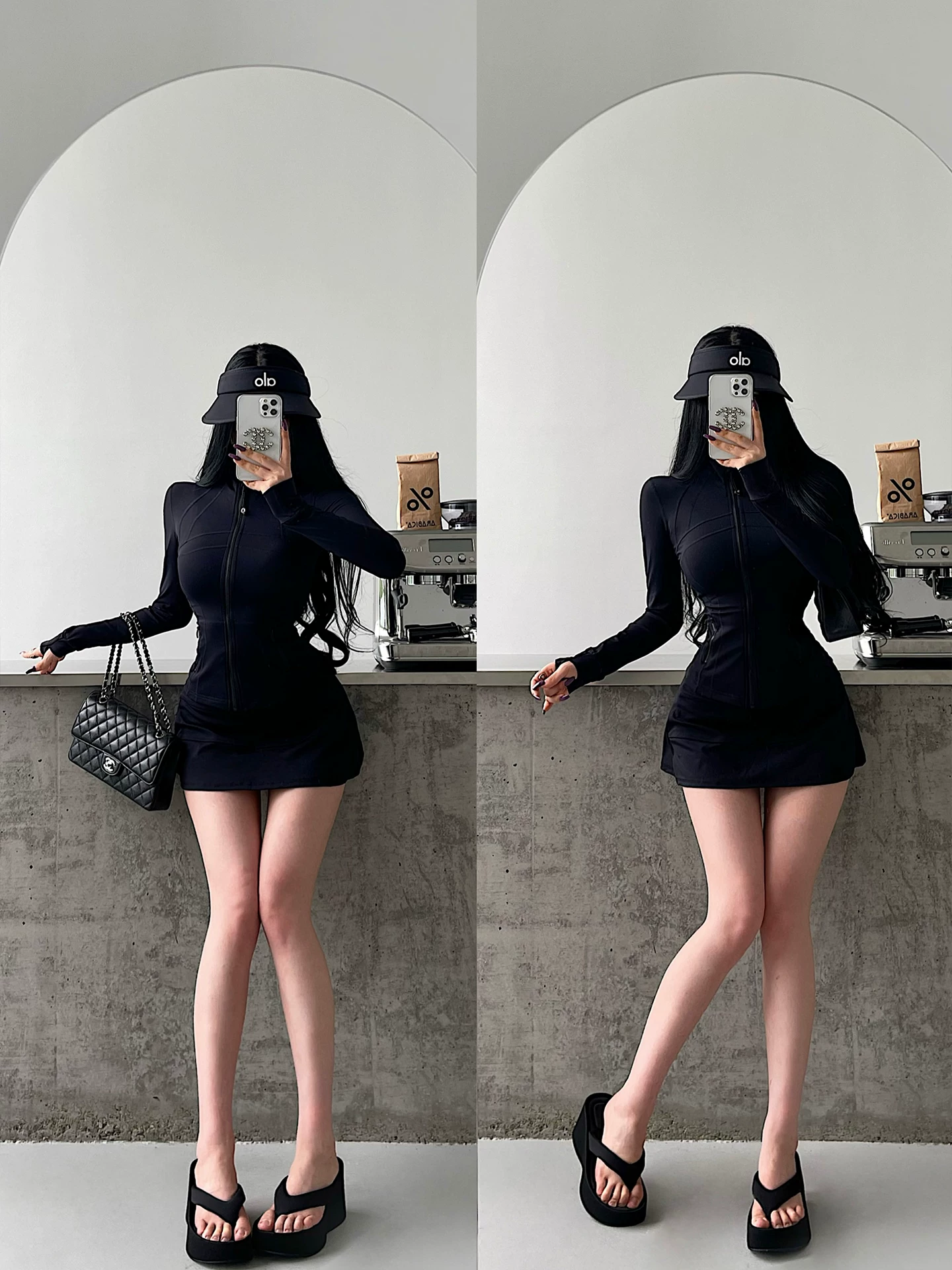 YoungGirlDay phong cách thuần khiết gợi cảm áo khoác có khóa kéo, váy ngắn cạp cao chống lộ hàng, bộ đồ thể thao thường ngày