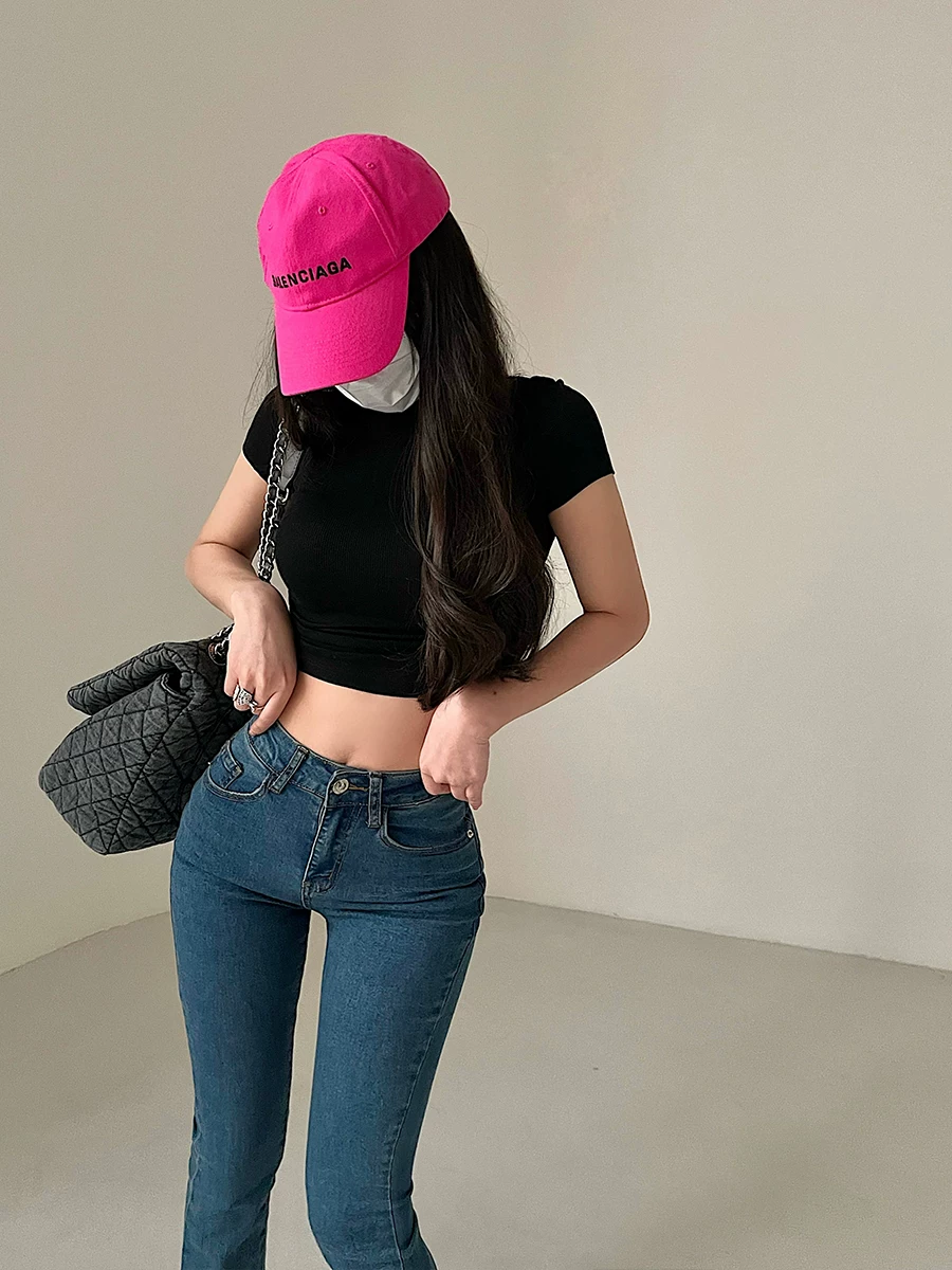 YoungGirlDay Pure Desire sexy slim fit áo crop top cổ cao màu trơn ngắn tay dành cho nữ.
