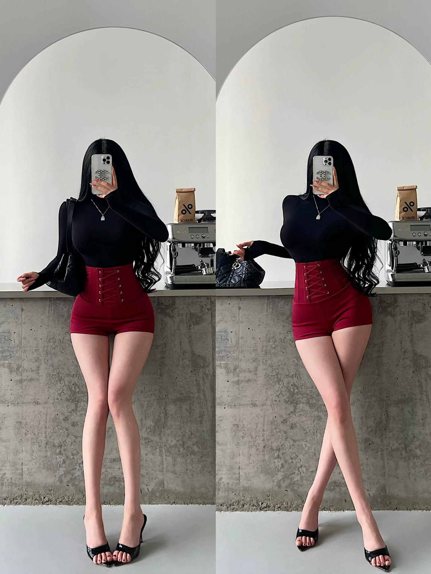 YoungGirlDay Quần short nâng mông kiểu dáng truyện tranh Hàn Quốc gợi cảm cạp cao kiểu xương cá có dây buộc chéo kiểm soát bụng, thon gọn eo, nâng mông