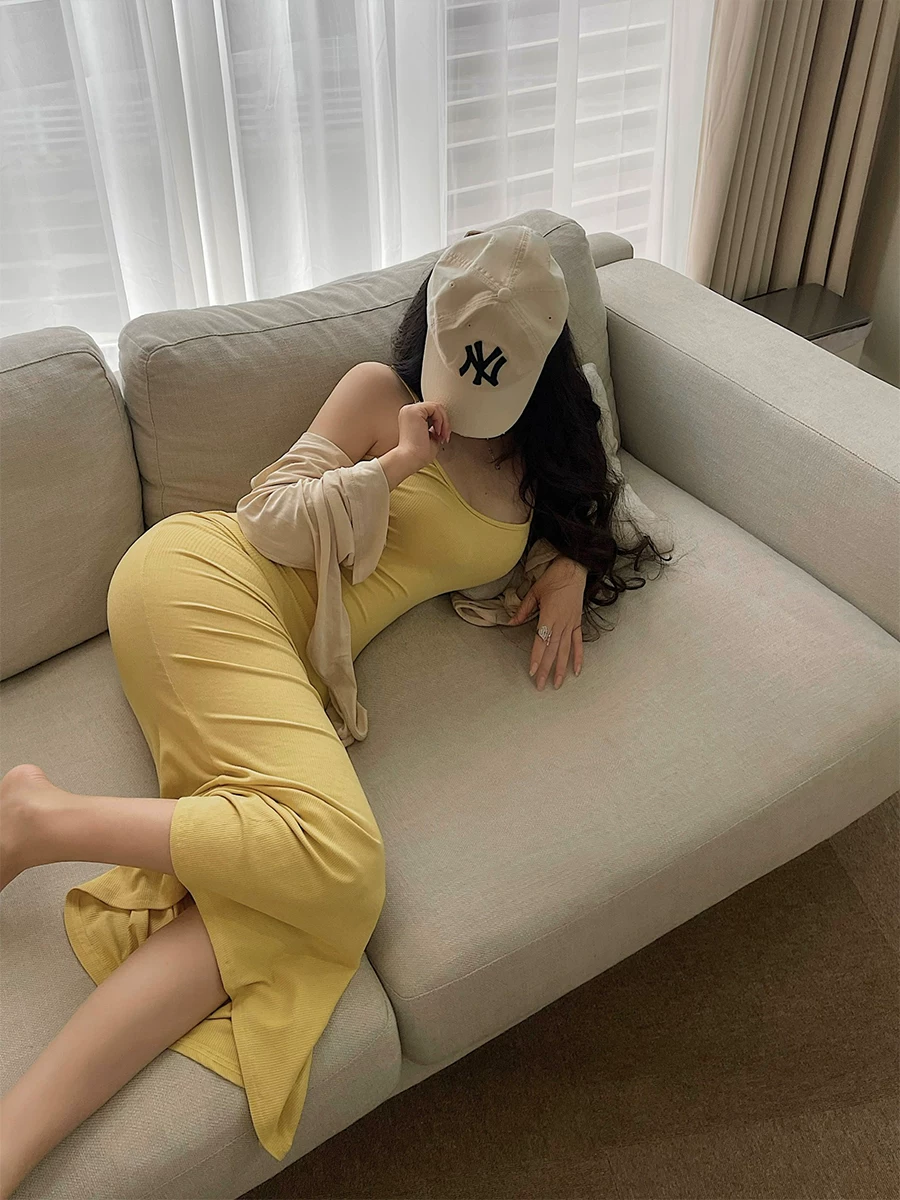 YoungGirlDay phong cách thuần khiết gợi cảm, ôm sát cơ thể, co giãn, đầm dây đuôi cá, đầm dài