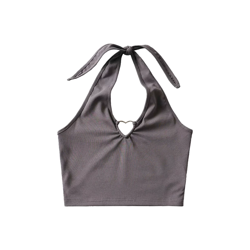 Áo crop top ngắn bó sát gợi cảm YoungGirlDay có trang trí hình trái tim và cổ buộc dây.
