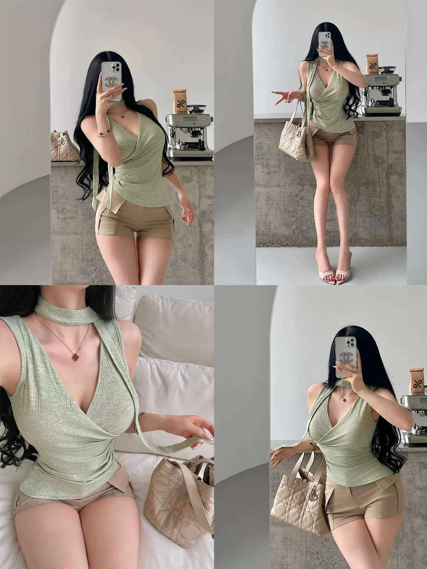 YoungGirlDay Pure Desire Gợi cảm cổ chữ V có dây buộc cổ, dáng ôm vừa vặn, eo xếp nếp, áo vest
