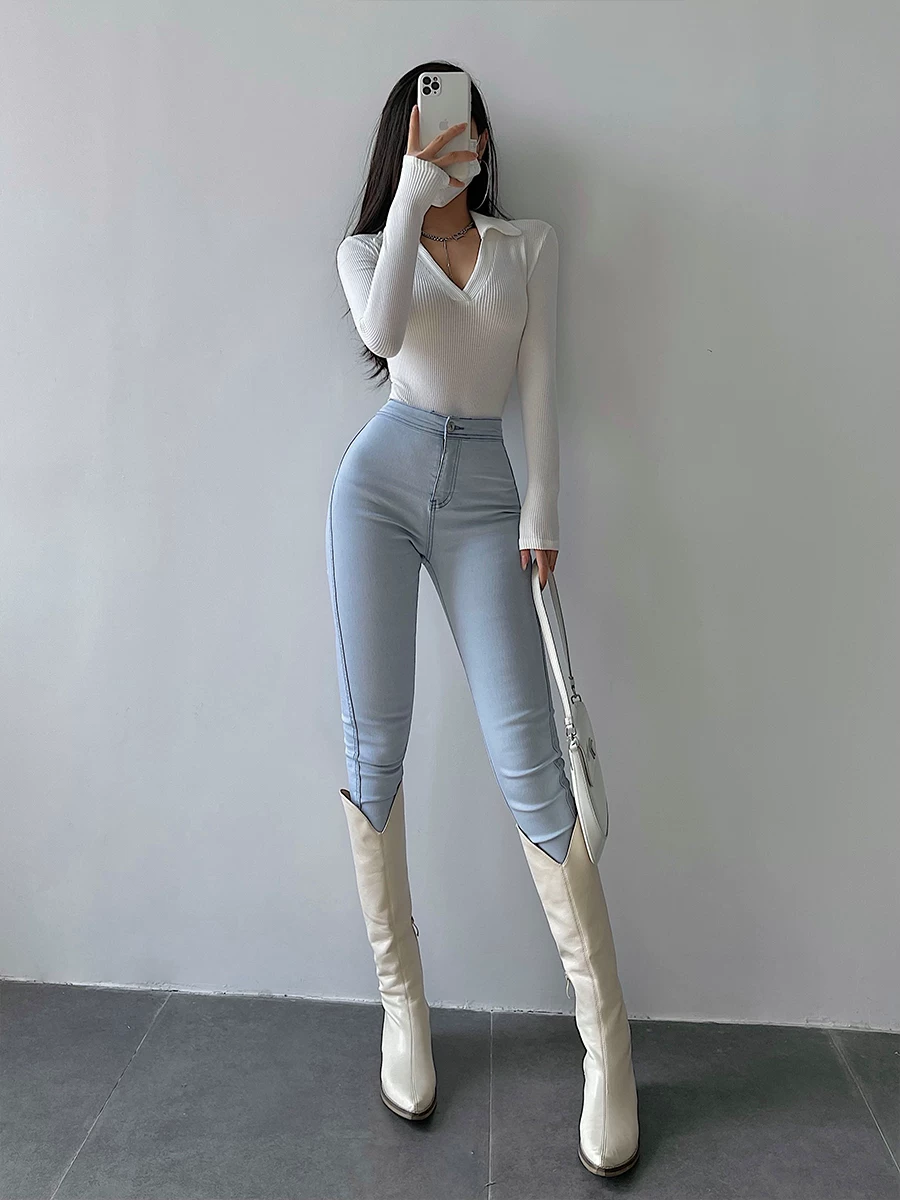 YoungGirlDay Quần jean skinny cạp cao kiểu Âu Mỹ, ôm sát, nâng mông, co giãn, tôn dáng, quần bút chì