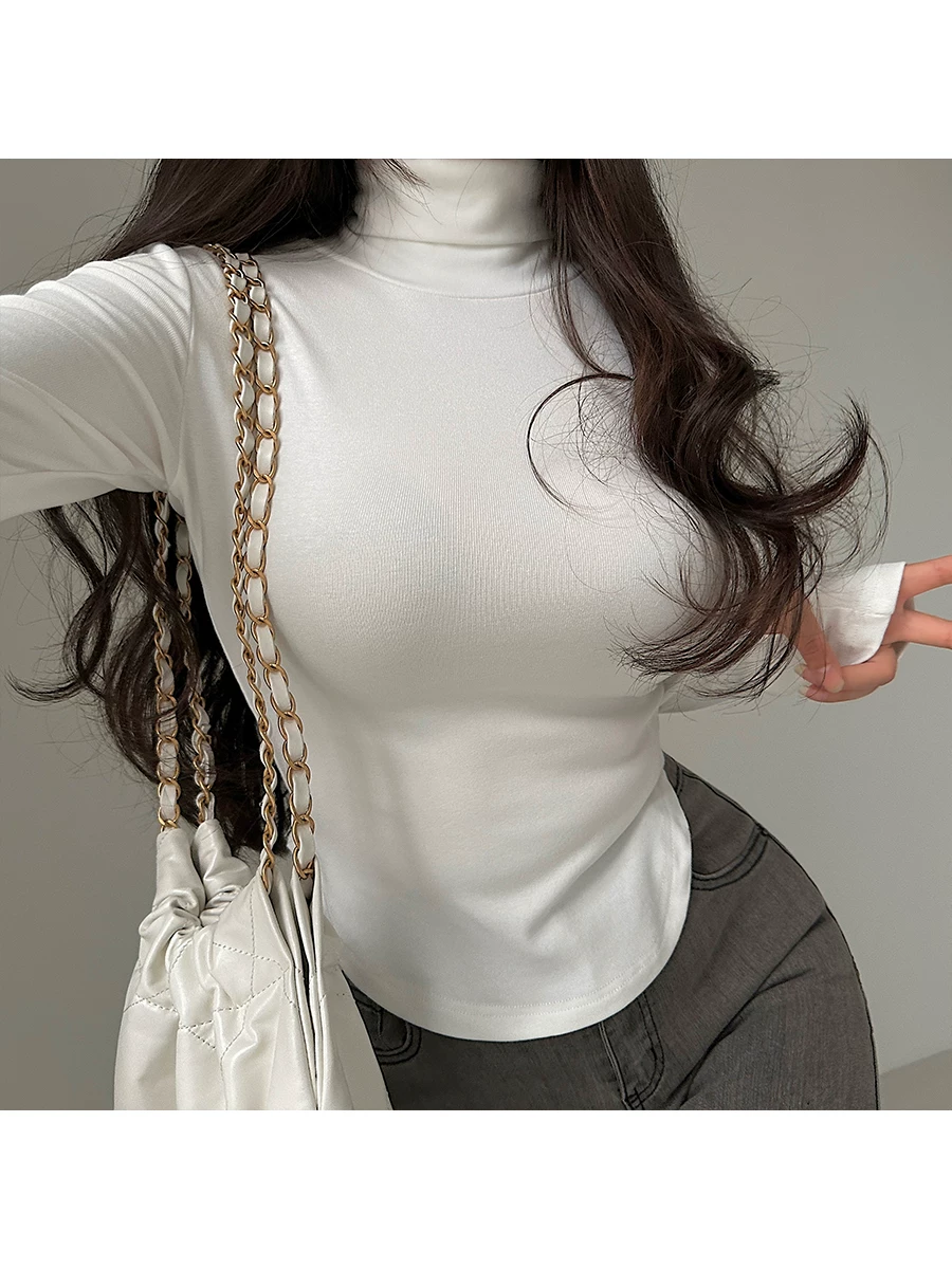 YoungGirlDay Pure Desire Cổ cao Slim Fit Đường viền cong Eo đàn hồi Áo thun dài tay lớp nền Top