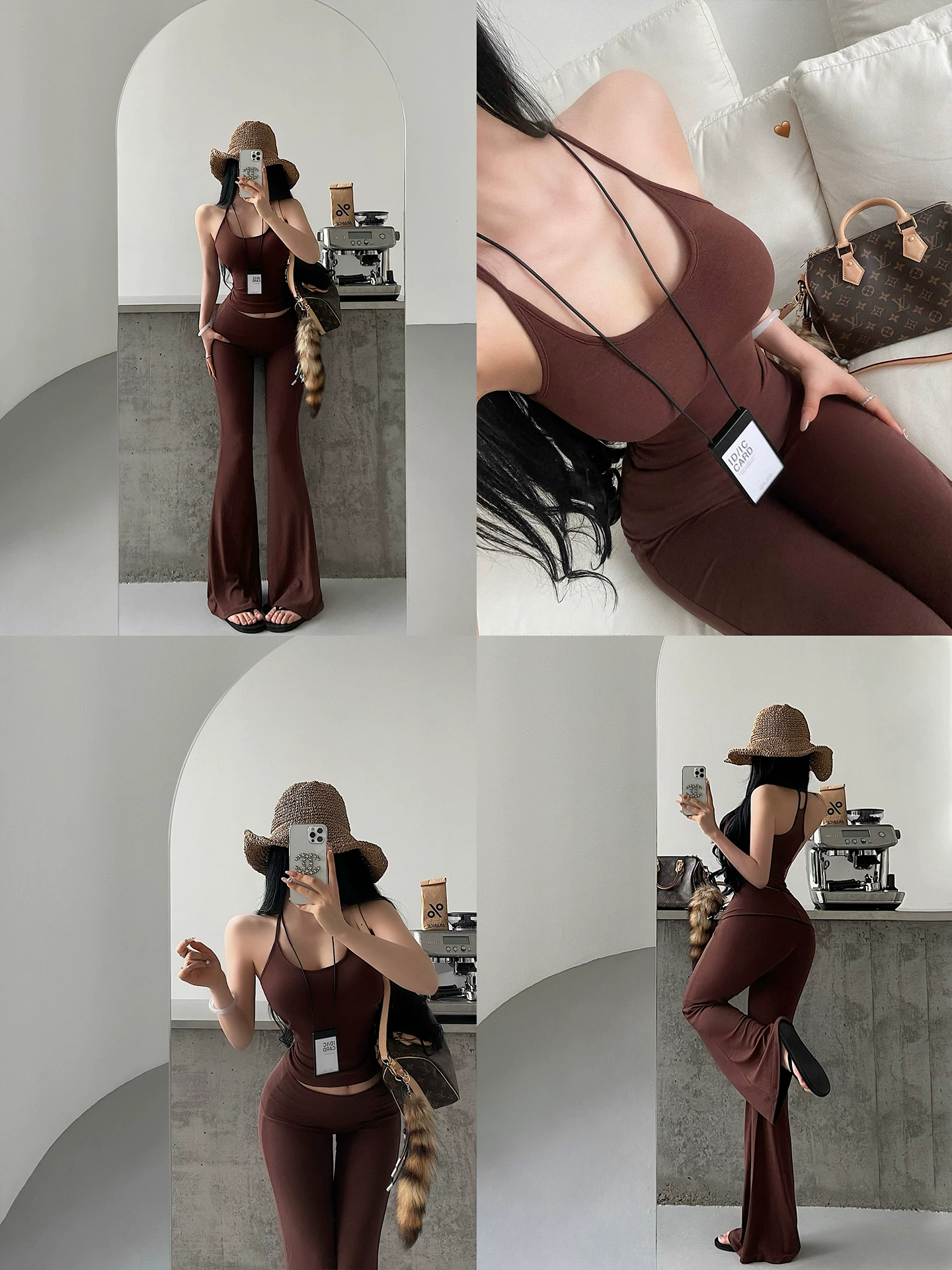 Bộ đồ YoungGirlDay phong cách thuần khiết gợi cảm gồm áo hai dây có đệm ngực, quần dài chấm đất hai lớp có cạp, hơi loe, kiểu dáng thường ngày.