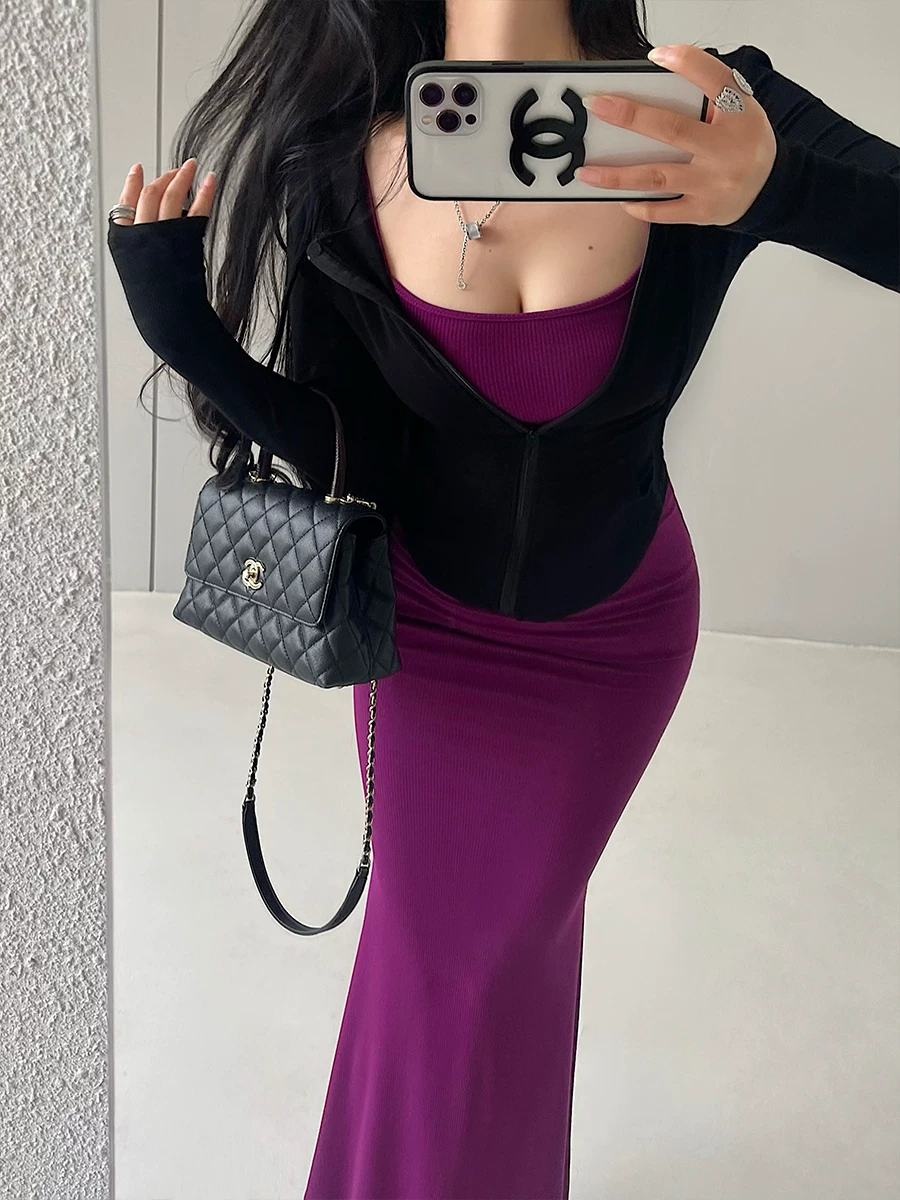 YoungGirlDay khao khát thuần khiết gợi cảm có mũ trùm đầu dây rút vừa vặn áo khoác cardigan dài tay có khóa kéo siêu mỏng áo khoác chống nắng