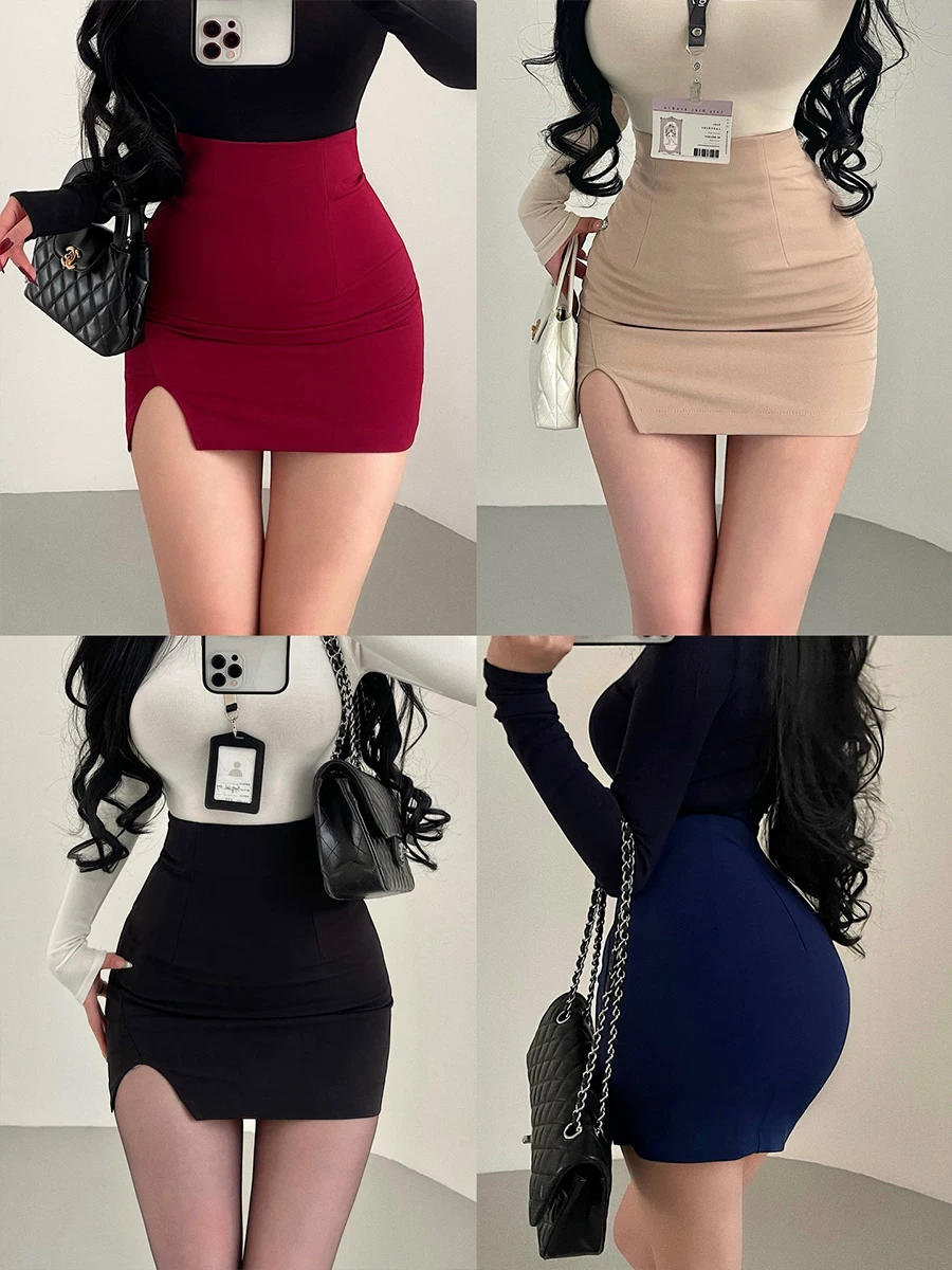 YoungGirlDay Phong cách Hàn Quốc thuần khiết gợi cảm OL váy ngắn ôm sát eo cao, xẻ tà chống lộ hàng.