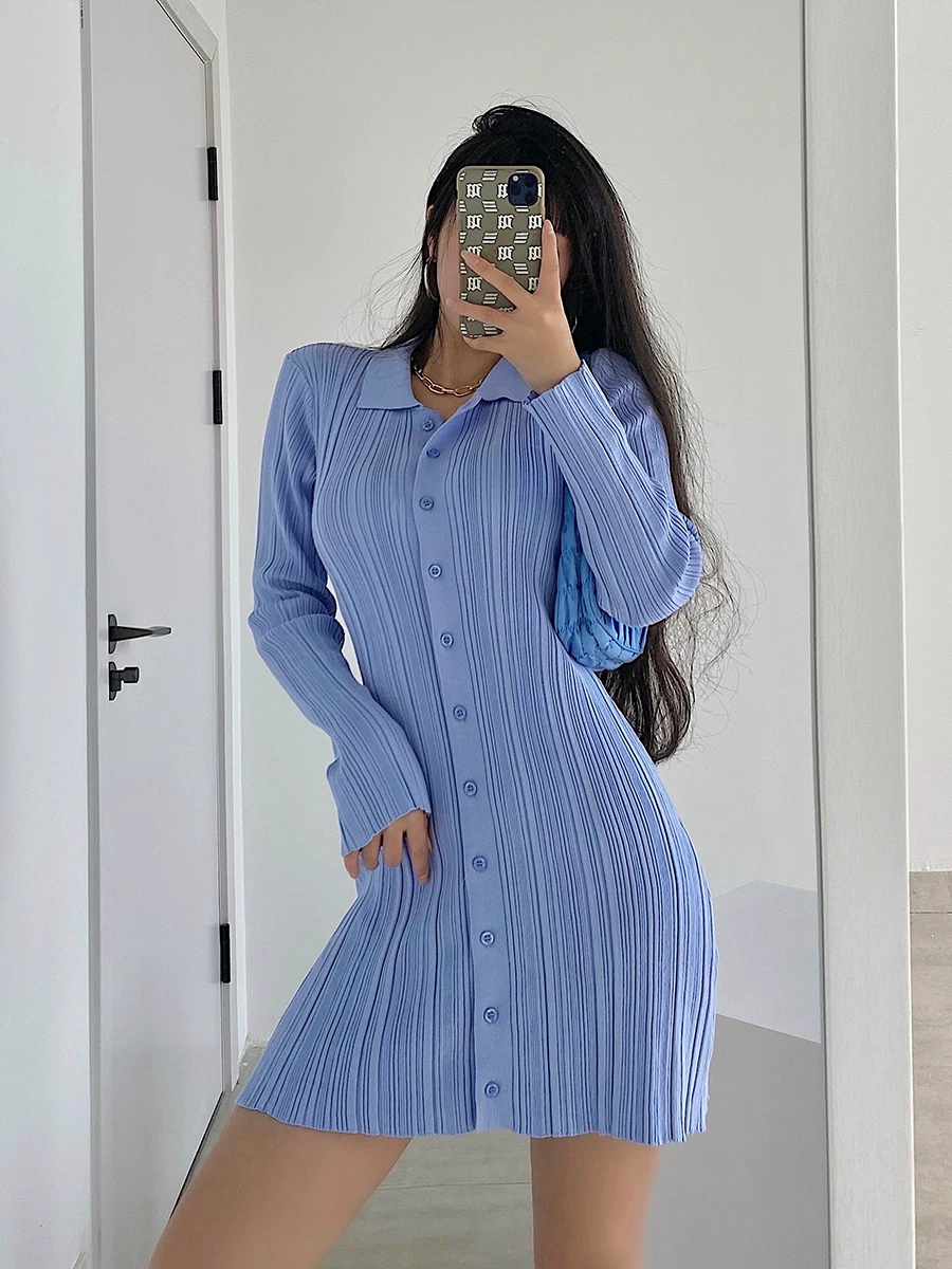 YoungGirlDay Váy ngắn ôm sát cơ thể, kiểu dáng châu Âu và Mỹ gợi cảm, ôm sát cơ thể, có ve áo, tay áo dài, kiểu dáng châu Âu và Mỹ