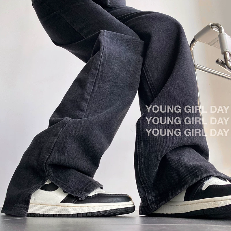 YoungGirlDay 2023 quần jean denim xẻ tà dài đến sàn, cạp cao, vừa vặn, đa năng, mới lạ năm 2023.