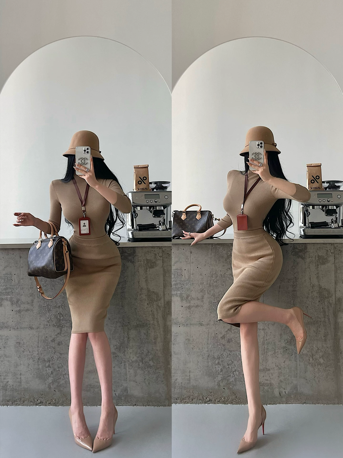 YoungGirlDay Phong cách Hàn Quốc thuần khiết gợi cảm, váy dài vừa vặn ôm sát hông, chất liệu dệt kim co giãn, cạp cao.