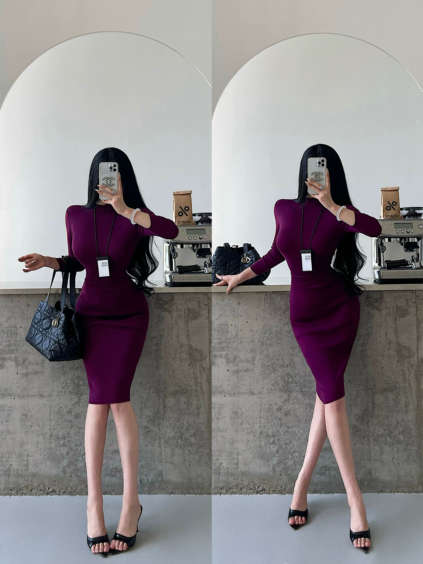 YoungGirlDay Phong cách Hàn Quốc thuần khiết gợi cảm, váy dài vừa vặn ôm sát hông, chất liệu dệt kim co giãn, cạp cao.