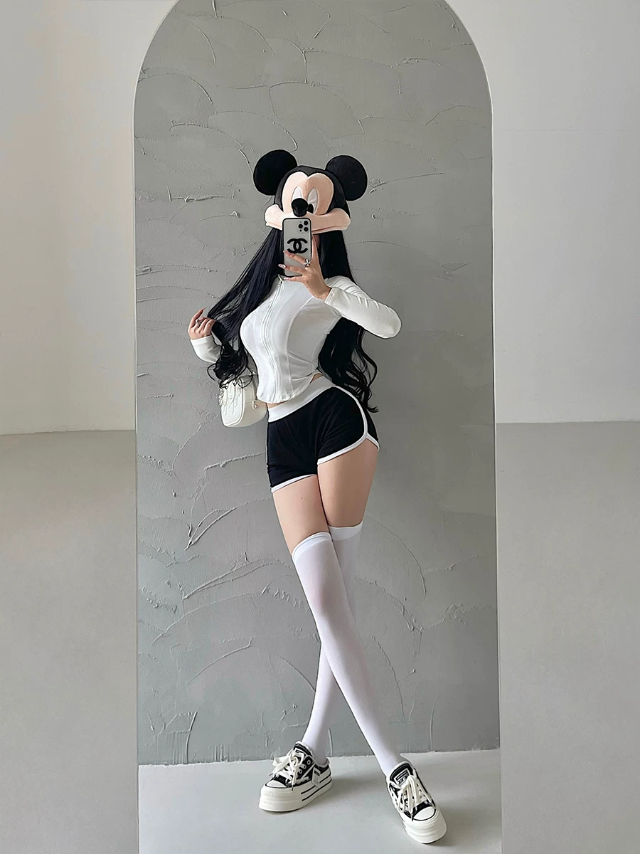 YoungGirlDay Pure Desire nhung bó sát dài tay có khóa kéo áo cardigan thể dục thể thao thường ngày áo sơ mi đáy quần dành cho nữ