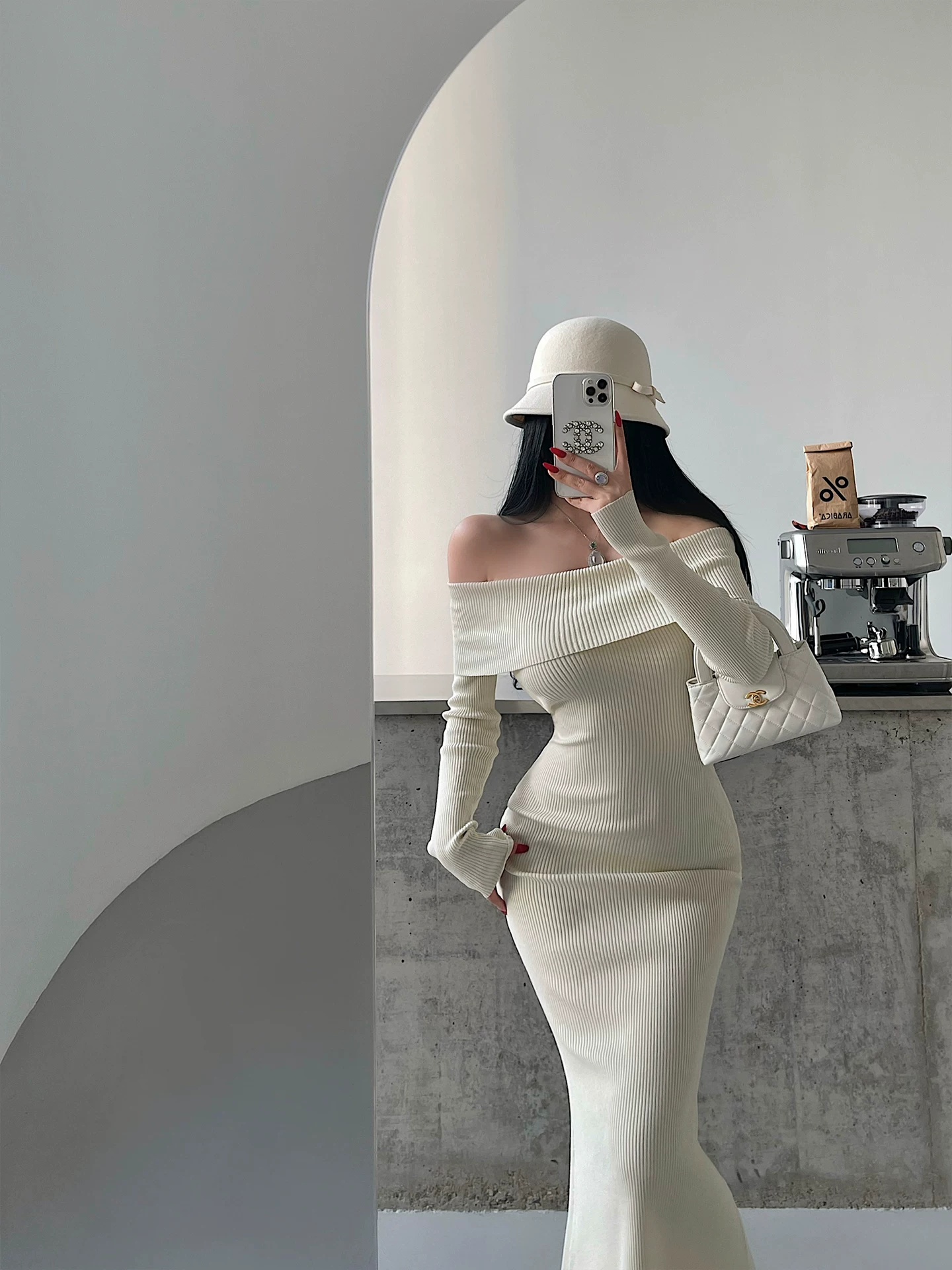 YoungGirlDay khao khát thuần khiết gợi cảm một vai ôm sát tay dài đầm bodycon đuôi cá váy dài