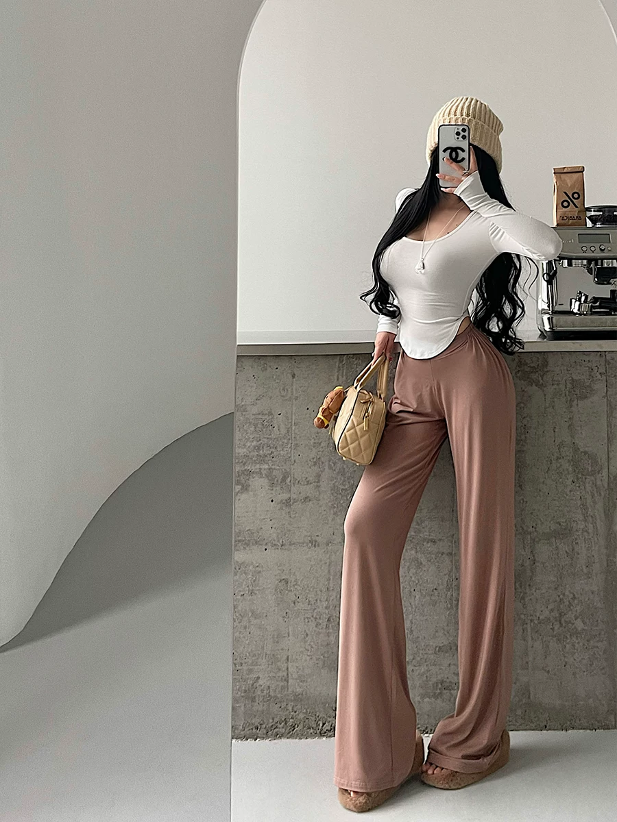 YoungGirlDay pure Desire phong cách lười biếng cạp thấp dáng suông ôm vừa vặn quần ống rộng thường ngày quần dài chạm sàn