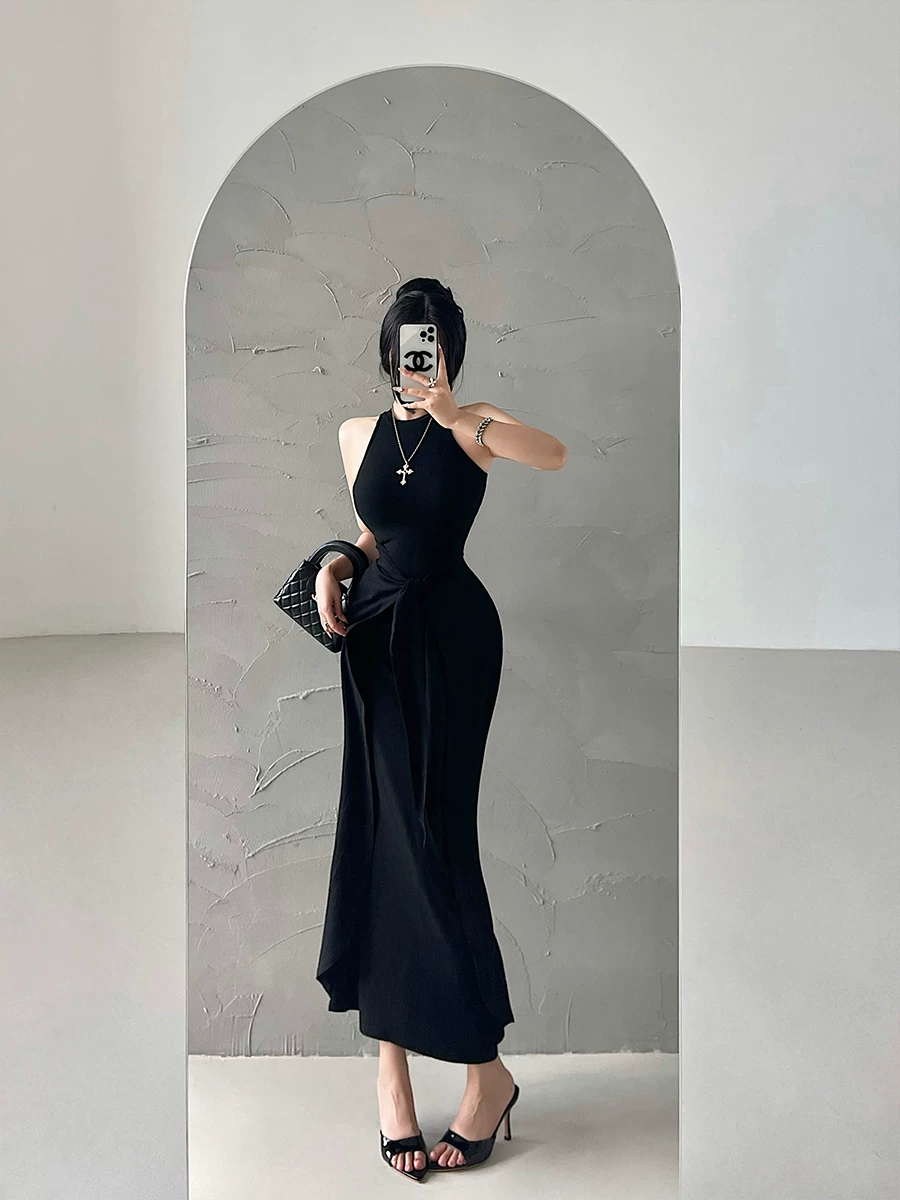 YoungGirlDay Pure Desire Style Váy hai mảnh giả hai mảnh có dây buộc eo không tay Bodycon Tank Dress Áo dài.