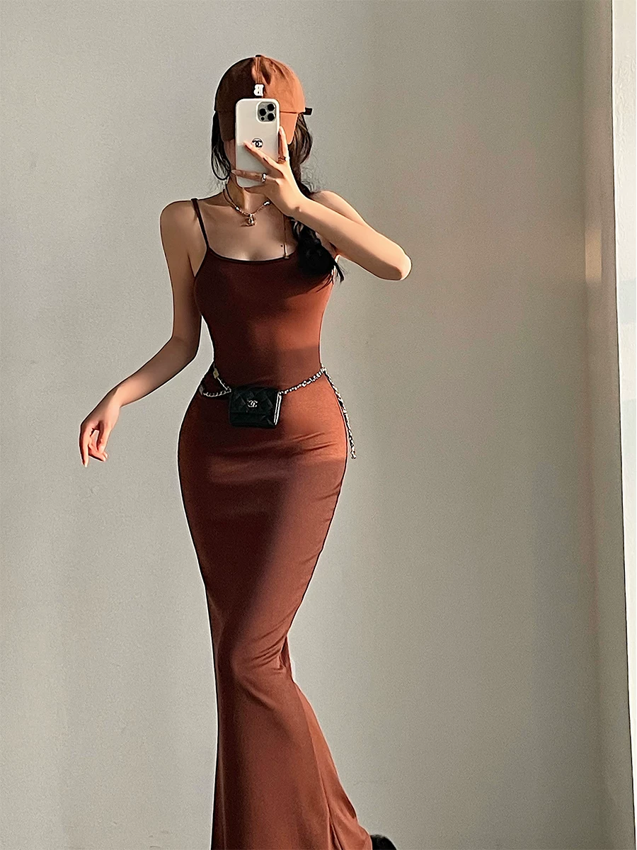 YoungGirlDay Pure Desire Sexy Slim Fit Bodycon Váy dây đeo nàng tiên cá Váy dài đến sàn