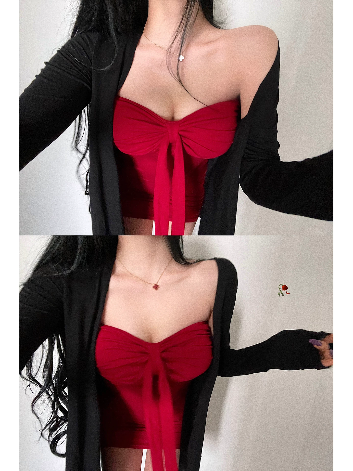 YoungGirlDay khao khát thuần khiết hot girl gợi cảm thắt nơ eo xếp nếp váy bodycon không dây váy ngắn