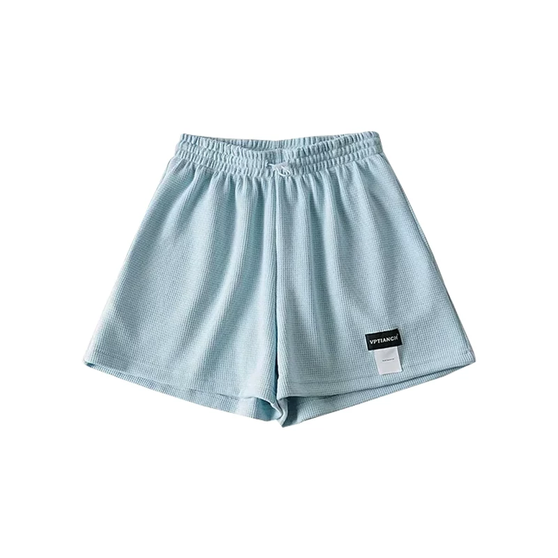 YoungGirlDay Quần short ống rộng cạp cao phong cách Âu Mỹ có dây rút dáng rộng giúp giảm béo kiểu waffle thể thao đa năng