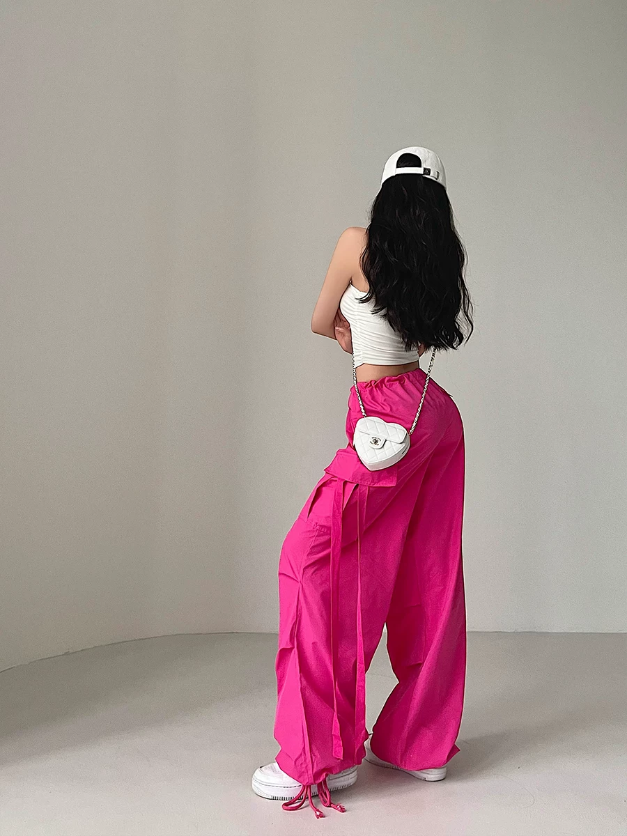YoungGirlDay Phong cách đường phố kiểu Mỹ dáng rộng vừa vặn, quần jogger dây rút, quần dài ống rộng, quần dài thường ngày hợp thời trang