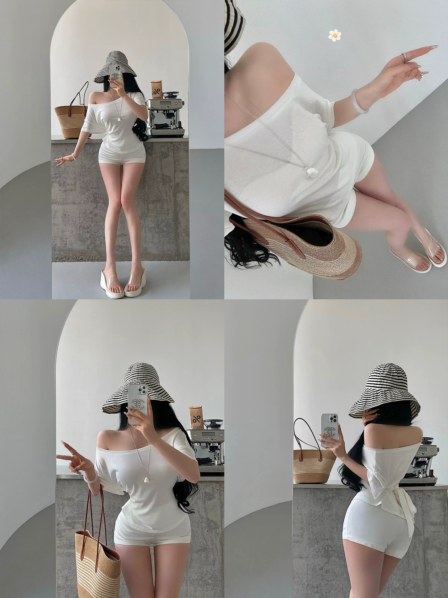 YoungGirlDay Pure Desire Phong cách lười biếng gợi cảm lệch vai dáng rộng giảm béo thắt eo áo thun ngắn tay dành cho nữ.