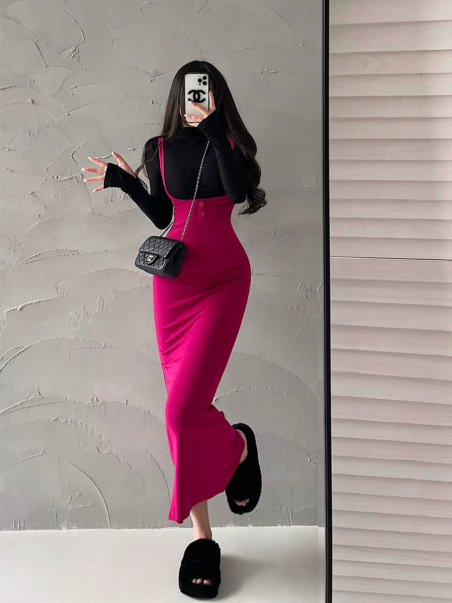 YoungGirlDay khao khát thuần khiết gợi cảm, áo thun dài tay cổ lọ bó sát, ôm sát hông, bộ váy đuôi cá