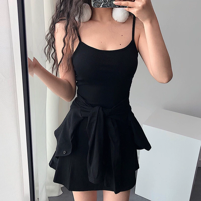 YoungGirlDay2023 Bộ hai món áo cardigan dài tay và váy ngắn có dây đeo gợi cảm phong cách Âu Mỹ