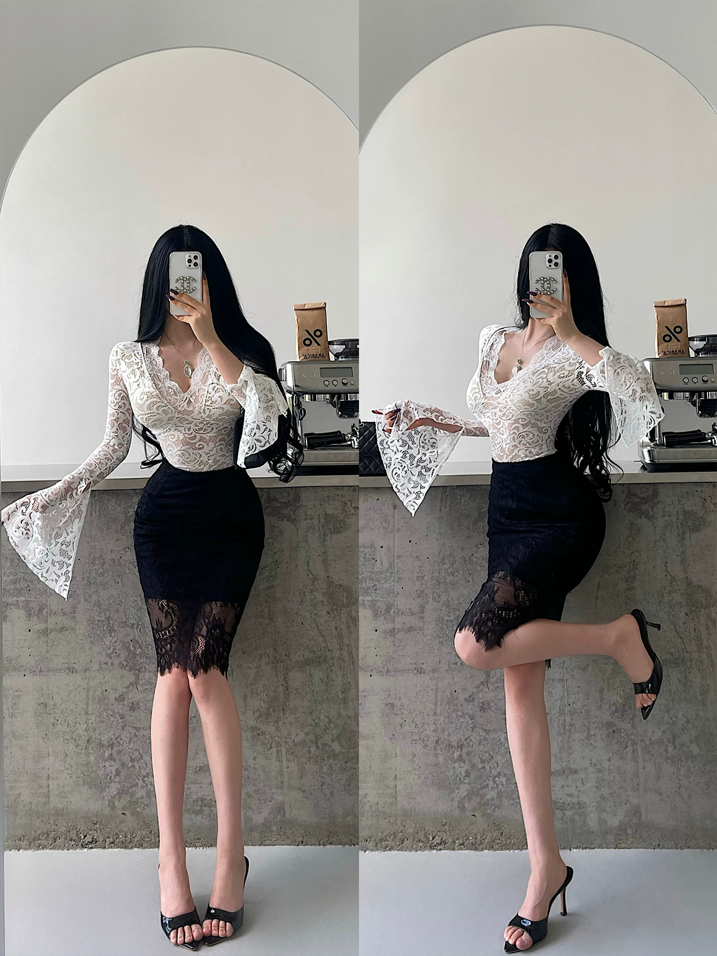 YoungGirlDay Jiangnan Beauty Pure Desire Váy ren ôm sát eo cao gợi cảm.