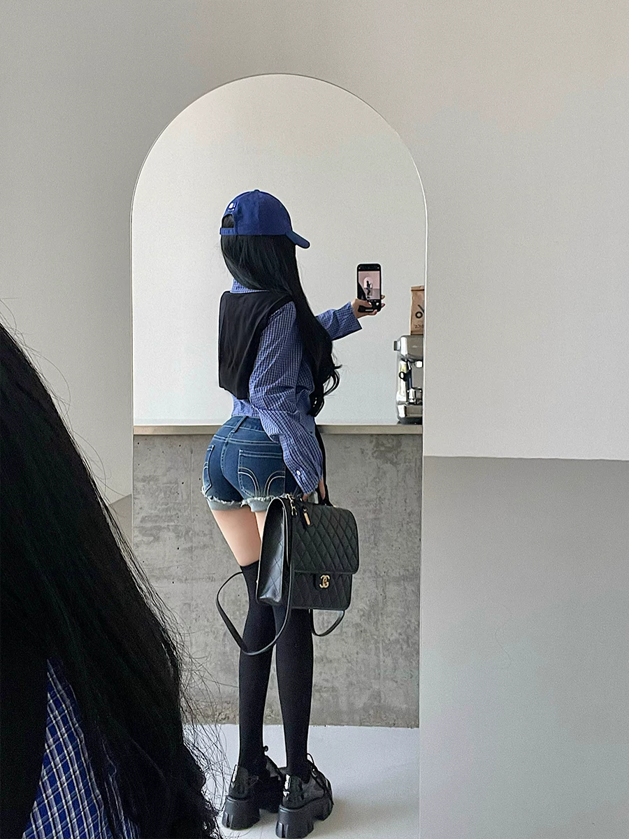YoungGirlDay phong cách retro preppy có ve áo, áo sơ mi kẻ sọc dài tay dáng rộng, dáng rộng, giúp thon gọn, áo sơ mi thường ngày