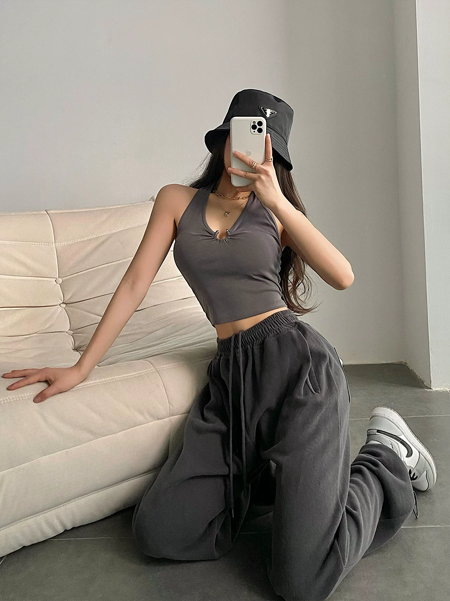 YoungGirlDay gợi cảm, ôm sát, thiết kế khoét lỗ bằng kim loại, áo crop top ngắn, áo ba lỗ cổ yếm
