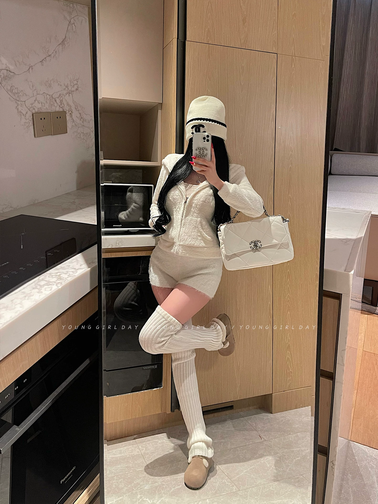 YoungGirlDay khao khát thuần khiết phong cách nhẹ nhàng có mũ trùm tai nhỏ có khóa kéo vừa vặn vừa vặn áo khoác nỉ ấm áp sang trọng