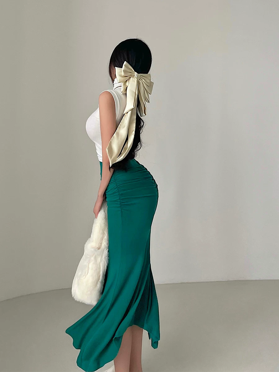 YoungGirlDay phong cách thuần khiết gợi cảm, váy đuôi cá ôm sát, xếp ly, co giãn, váy dài