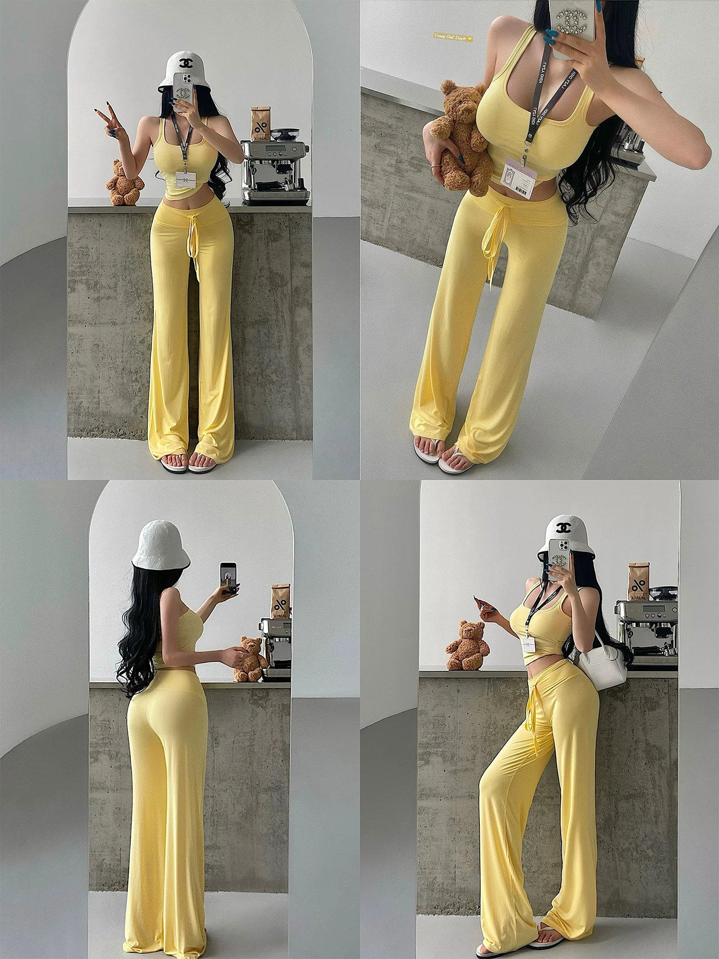 YoungGirlDay Kardashian quần yoga dáng suông cạp cao có dây rút, quần dài chạm sàn, quần yoga dáng suông, quần dài chạm sàn