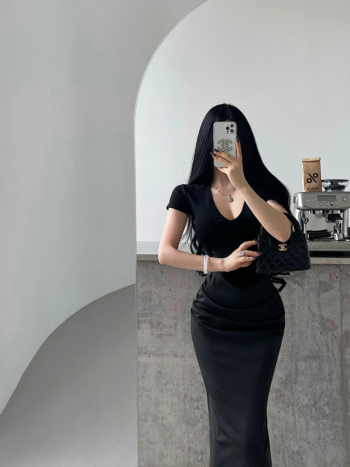 YoungGirlDay Pure Desire Style Phong cách gợi cảm Deep V Slim Fit Ruched Eo ngắn tay áo Bodycon Dress Áo dài.