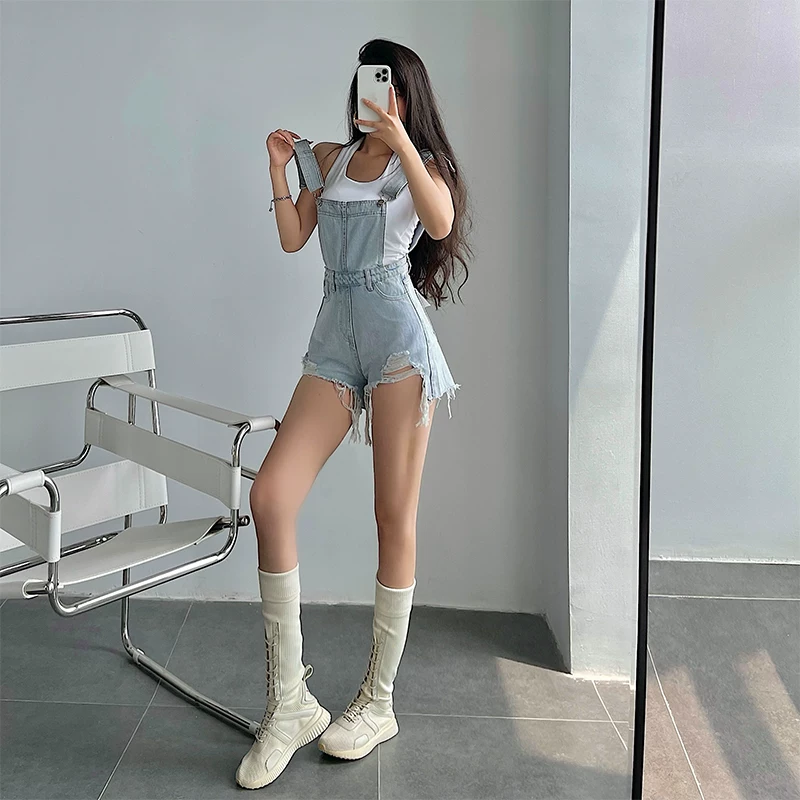 Quần short denim rách kiểu mới mùa hè YoungGirlDay2025, dáng rộng, tôn dáng, ống rộng, phong cách hot girl