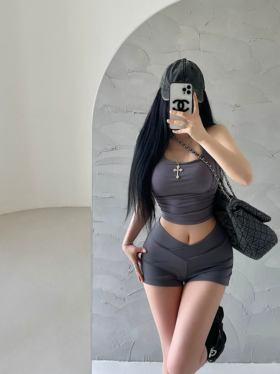 YoungGirlDay Quần short thể thao co giãn eo cao kiểu Mỹ phong cách Mỹ, quần short thể thao co giãn eo cao, quần short thể thao thông thường