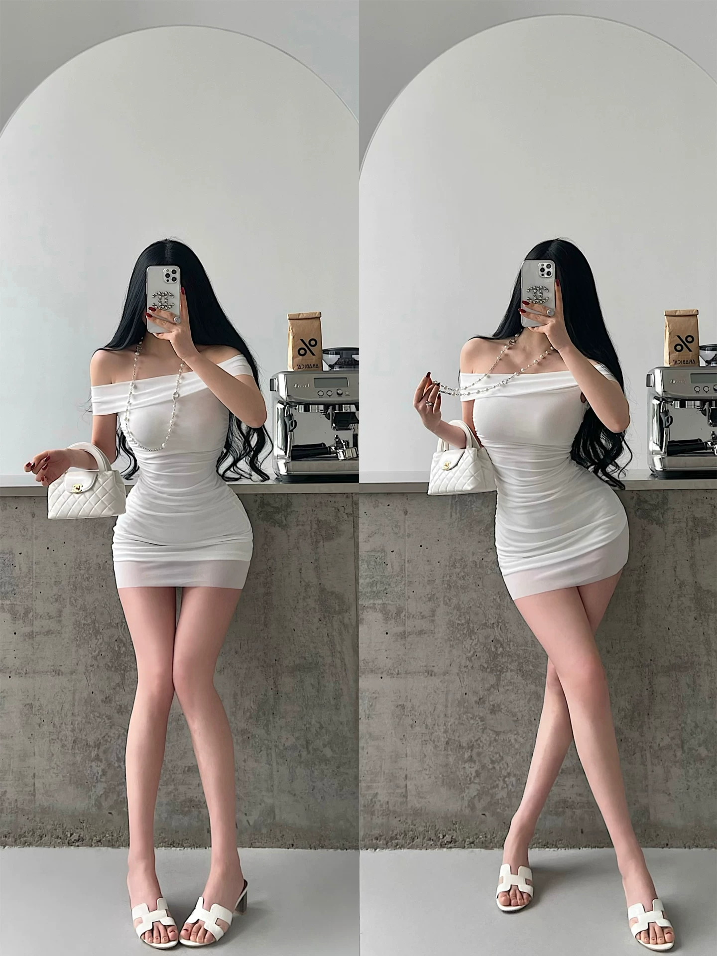 YoungGirlDay khao khát thuần khiết gợi cảm một vai ôm sát eo xếp nếp váy lưới ôm sát váy ngắn
