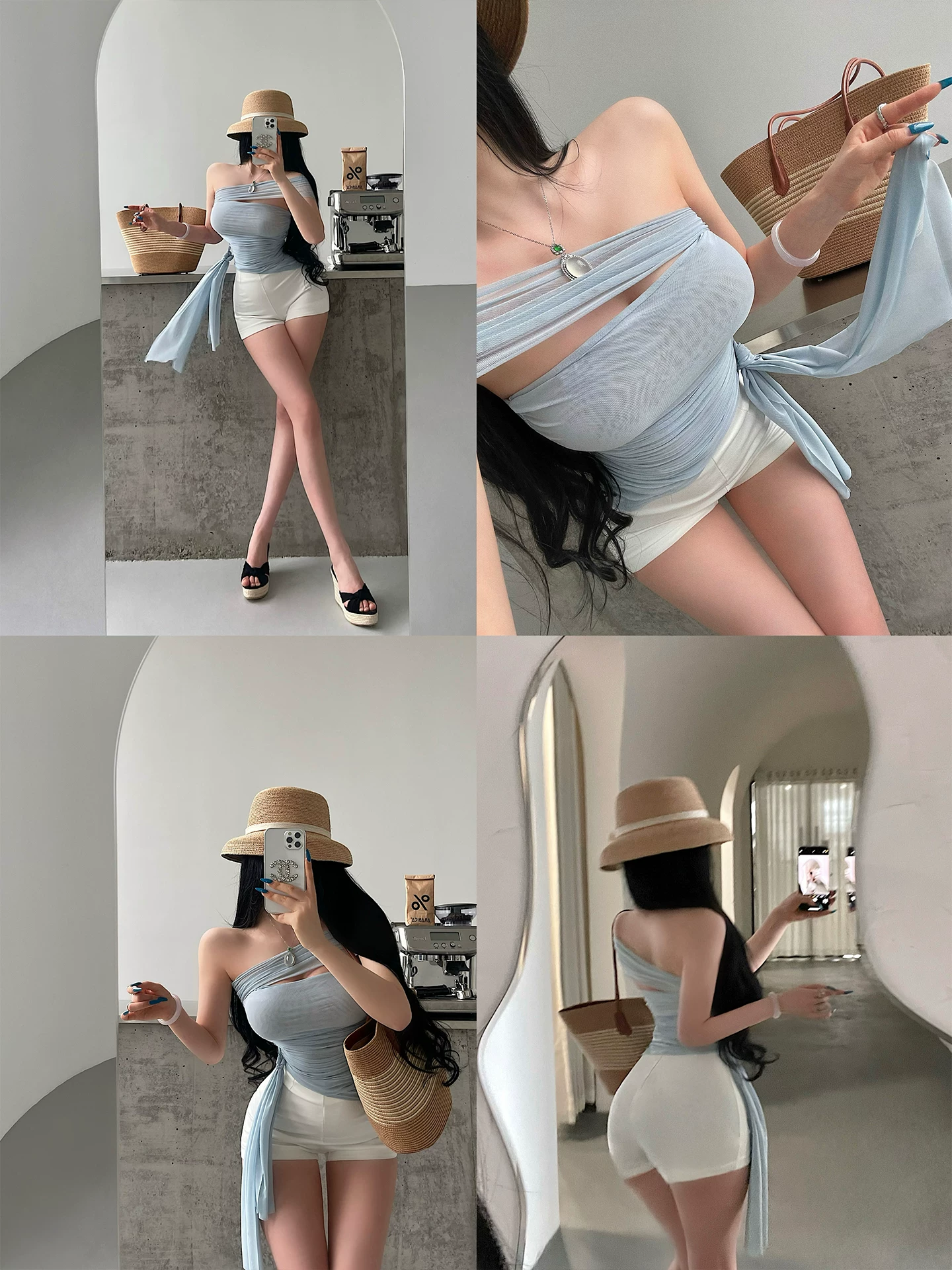 YoungGirlDay khao khát sự thuần khiết, áo lưới ôm sát một bên vai, mềm mại và gợi cảm, có dây buộc ở eo và dây ruy băng bên hông
