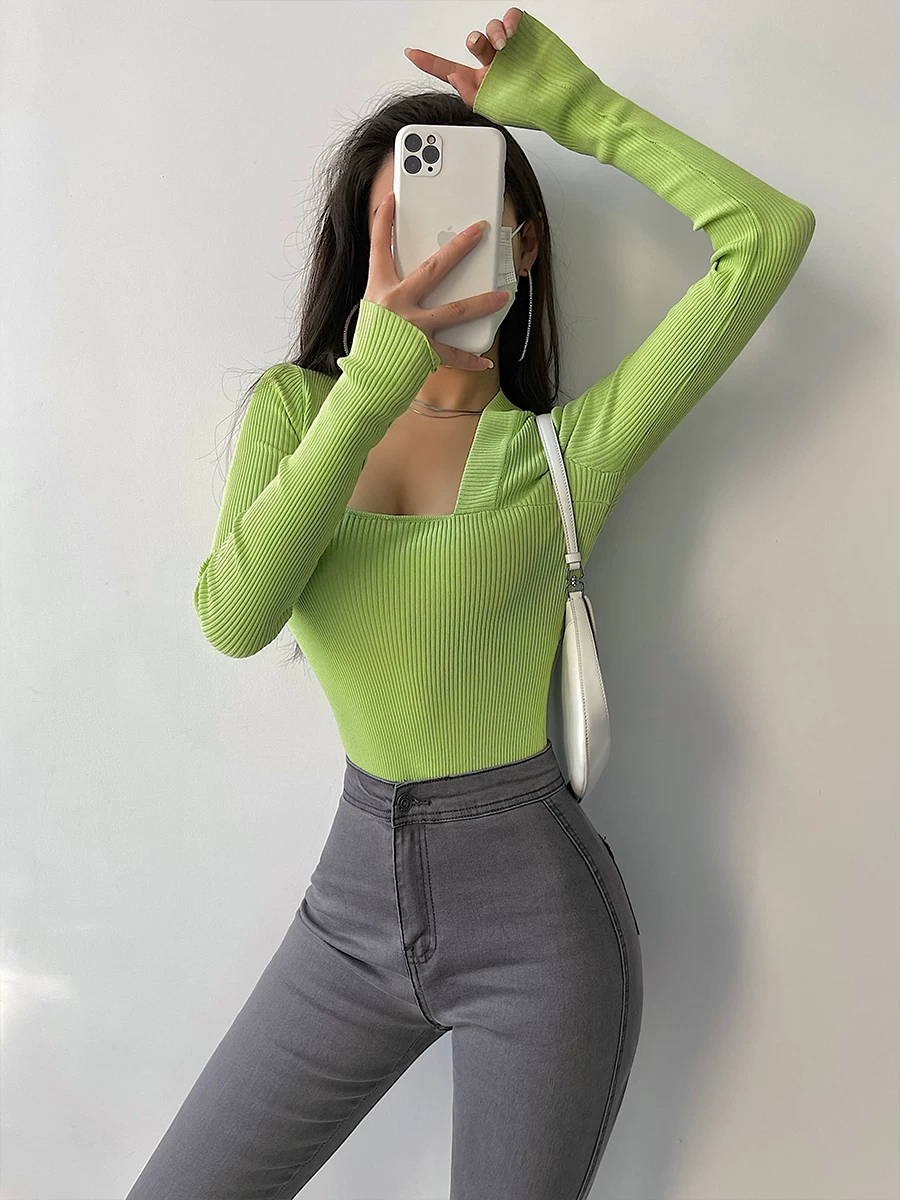 Áo thun liền thân dệt kim co giãn ôm sát cổ vuông gợi cảm YoungGirlDay
