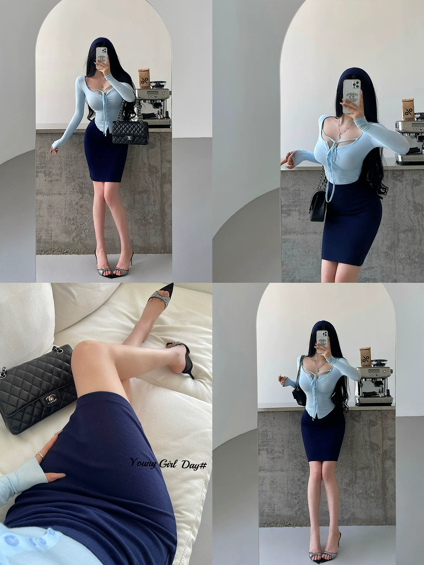 YoungGirlDay Váy ôm sát co giãn dài vừa phải, kiểu dáng Hàn Quốc, gợi cảm, quyến rũ, cạp cao, ôm sát cơ thể.