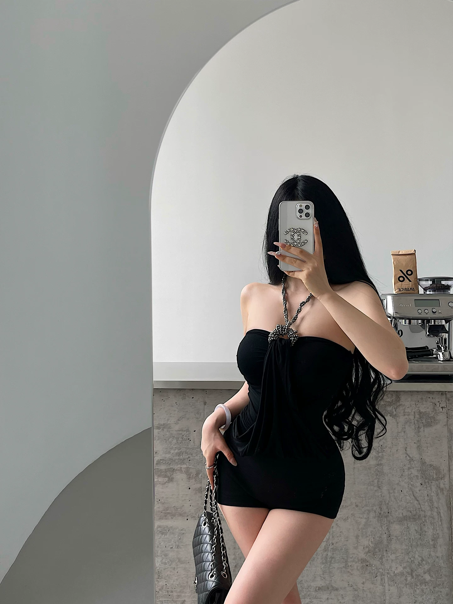 Áo ống cổ halter đính đá pha lê nặng, viền xếp ly, có mút ngực tích hợp, phong cách vintage thuần khiết gợi cảm YoungGirlDay