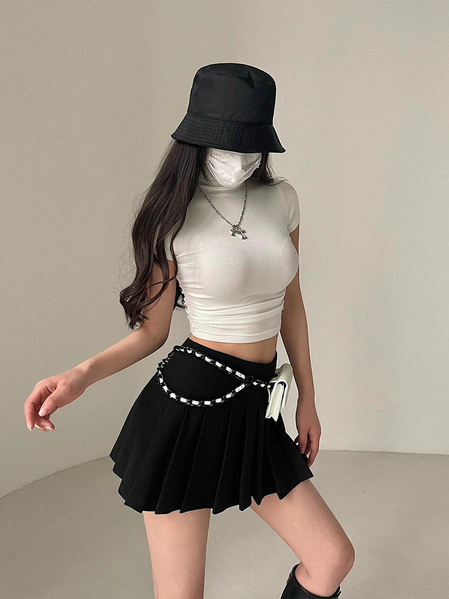 YoungGirlDay Pure Desire sexy slim fit áo crop top cổ cao màu trơn ngắn tay dành cho nữ.